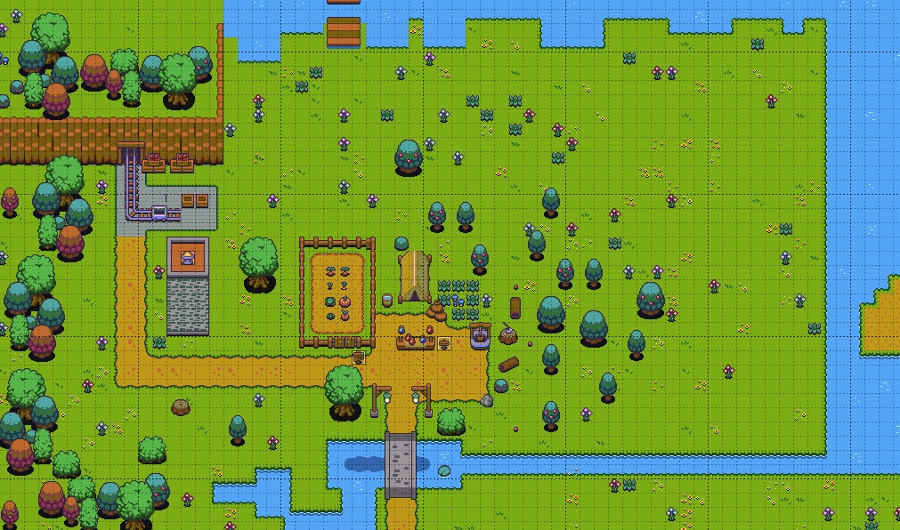 First map in ROTG showing The Bazaar area with grasslands, mine, bridge, and various structures