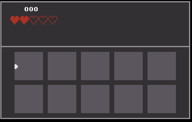 ROTG inventory system showing health hearts and item slots
